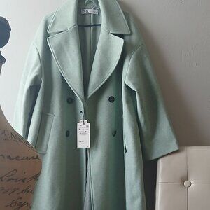 ZARA light green long coat Size XL  NWT